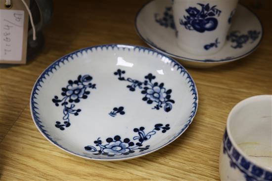 A collection of 18th century Worcester, Caughley and Liverpool blue and white cups and saucers